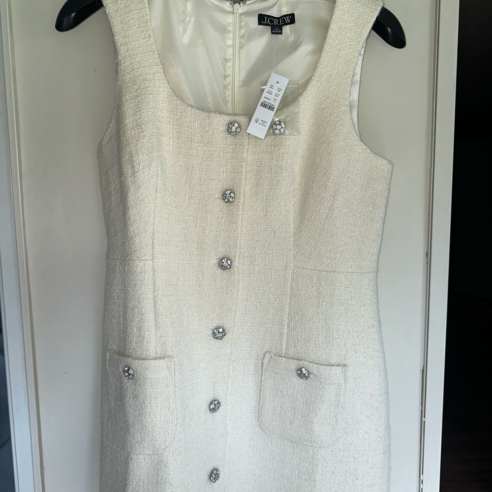 J. Crew Women's Ivory Tweed Mini Dress with Embellished Buttons